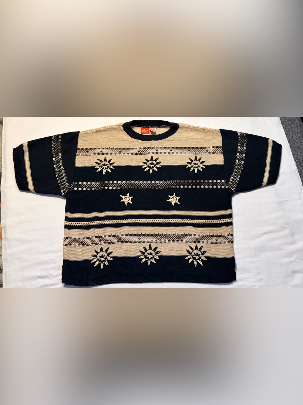 VTG Liz & co. Black and Cream Crewneck Knit Sweater